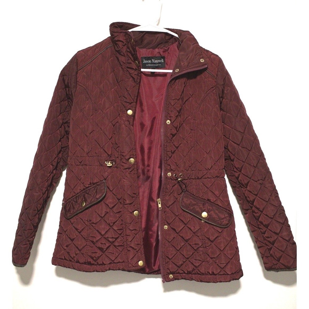 Jason Maxwell Burgundy Quilted Jacket Womens Small Lightweight Barn Coat Wine - Picture 1 of 5